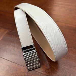 Nexbelt Women’s “Python Snake” White Leather Belt w/ Rhinestone Buckle,No Holes